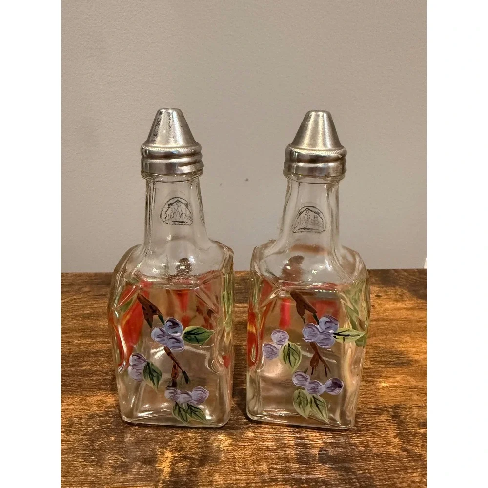 Home Essentials Hand Painted Glass Salt and Pepper Shakers Vinegar Bottles‎